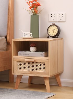床头柜实木现代简约北欧网红inAs风床边柜迷你窄小型卧室储物柜子