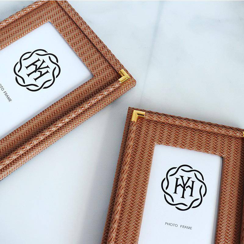 现代轻奢居卧家室相框67寸编织画框床头柜摆件意新寸创房装饰HY-9