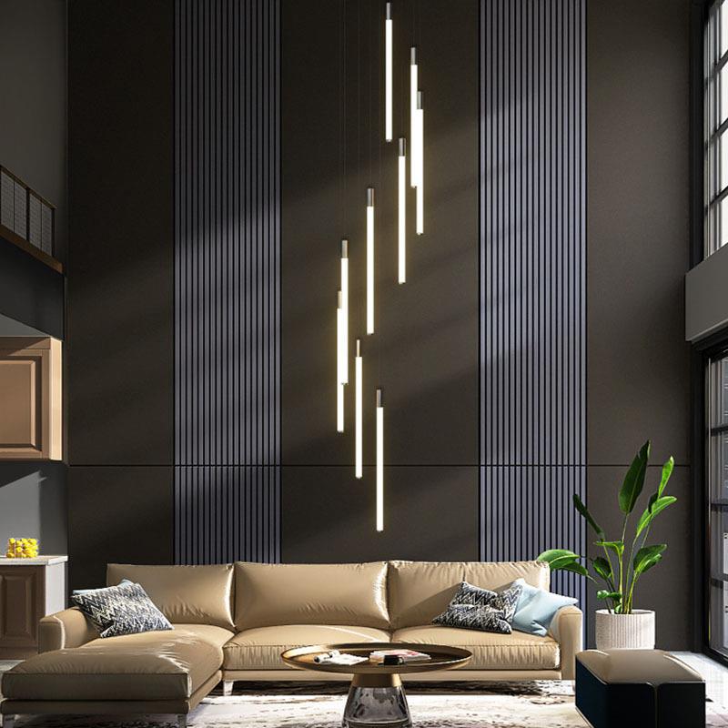 现代简约梯墅公寓LFT长款吊灯个O性创意36别0度发422光楼楼梯吊灯