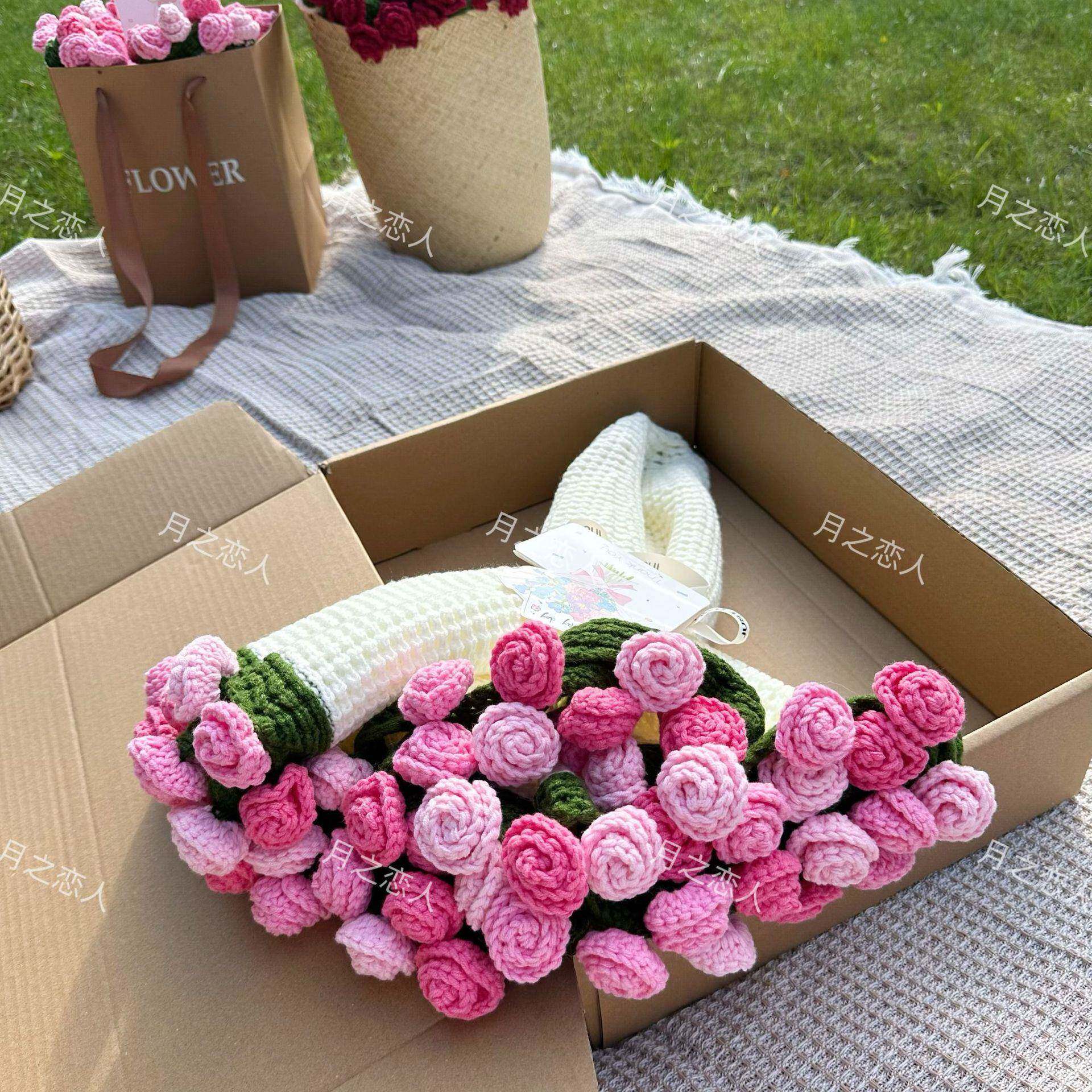 瑰花毯成品子现货手工织毛线钩情人节母亲JBL节礼品玫铃兰花束毛