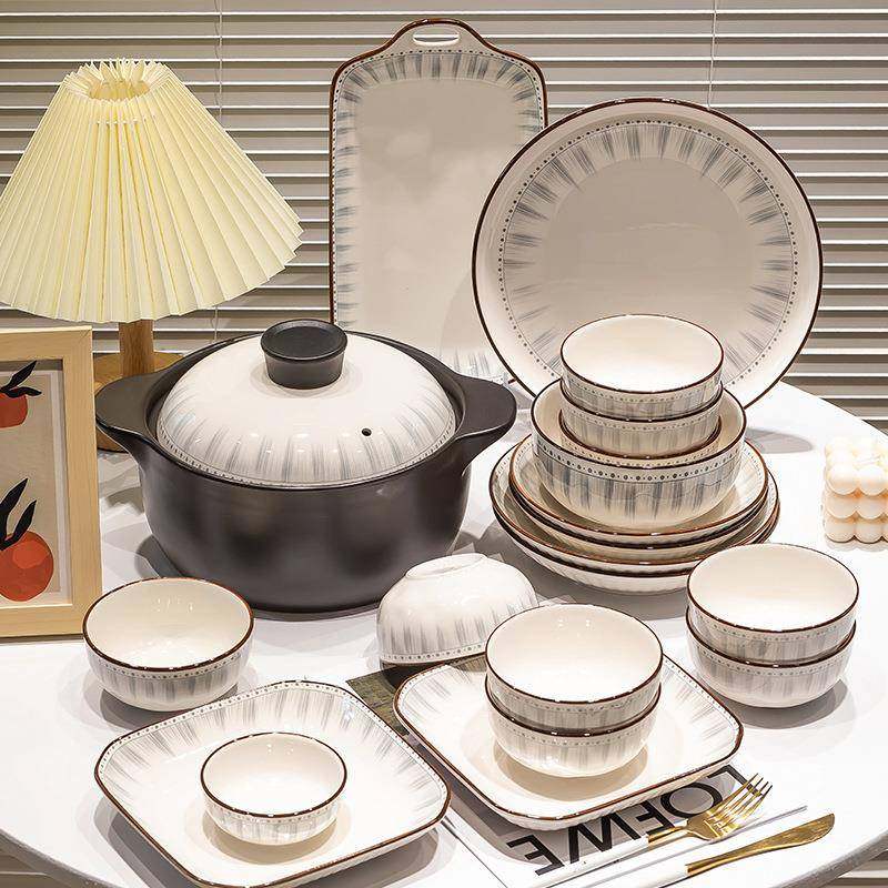 装家直销组碗碟餐具套家用陶瓷碗筷合釉DRV厂下彩碗盘套装密文