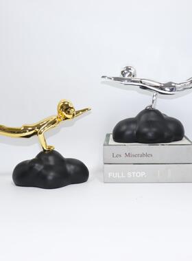 简约现代银色黑色客树趣味bj00030云脂朵飞行雕塑厅电视柜样板房