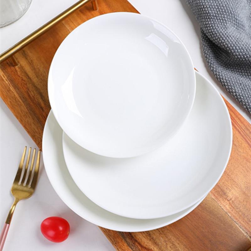 菜盘家用深合口碟子白色骨瓷盘子白陶瓷餐盘组套SJP纯深装盘白瓷