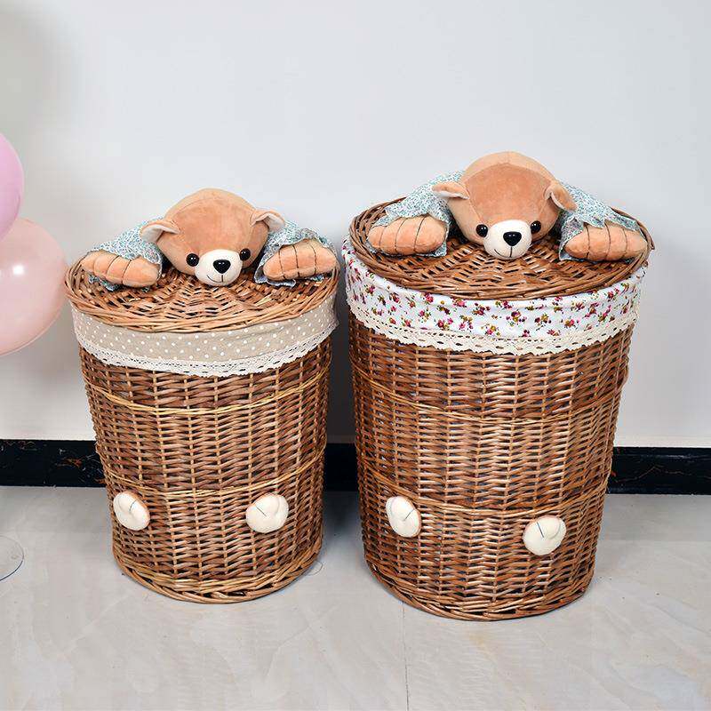 藤编收纳筐带盖脏衣篓大号柳编衣物火锅店衣服收纳篮脏衣篮编织框