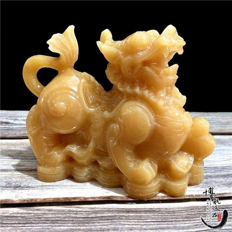 貔貅摆件天然玉石黄玉皮丘招财一对办公室桌玄关客厅装饰开业礼品