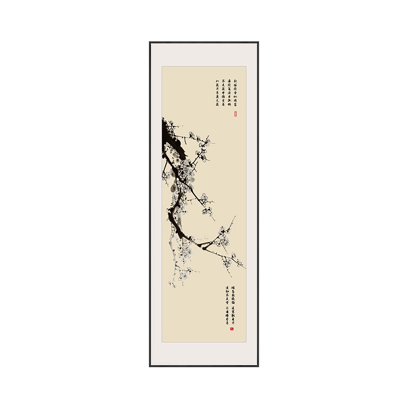 梅兰竹菊客厅沙发背景墙四条屏挂画 画新中式茶室竖版禅意花鸟.国