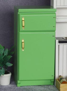 1:12娃娃屋dollhouse迷你家具微缩模型厨房场景过家家 绿色冰箱