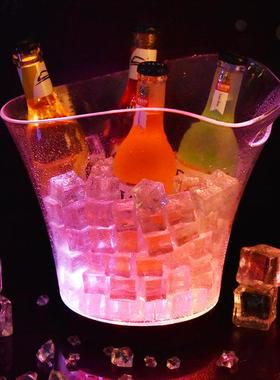 高透餐明发光香槟桶单提手七ZES彩透光冰桶酒塑料啤桶酒吧厅装档