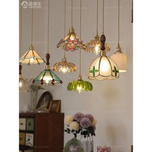 床餐厅过道彩玻焊璃小头吊灯 风格 复古法式 218黄铜纯手锡灯美色式