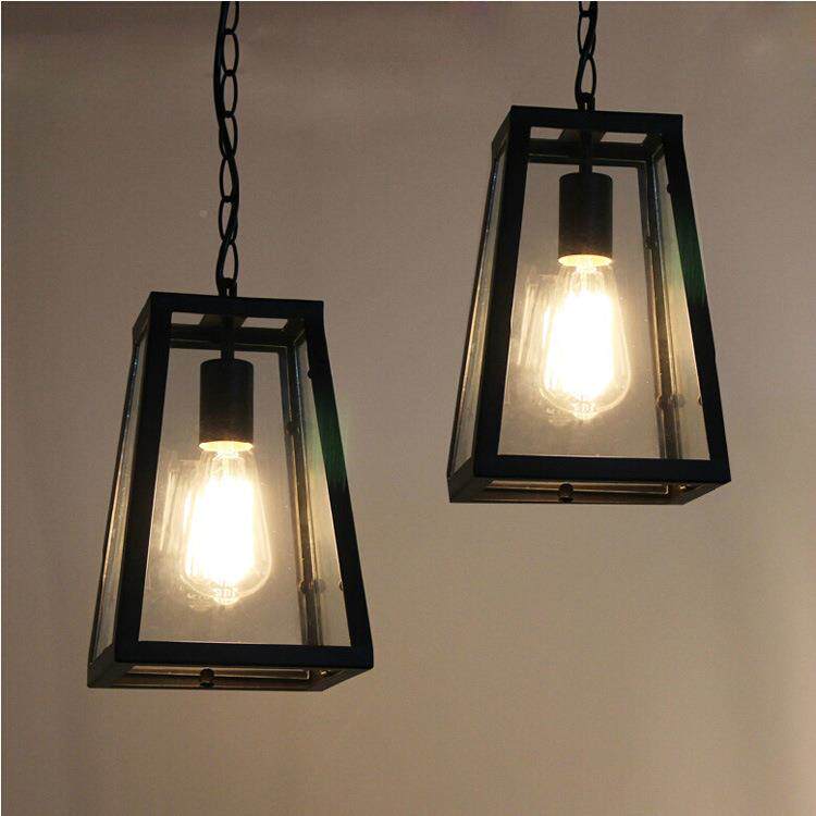 式乡村铁艺玻个璃方框灯箱复吊灯咖啡厅餐厅吧台性wmd1074创意LOF