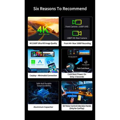 新款4KCrplay行记录仪双镜头a12寸流车49139媒体后视镜记录仪