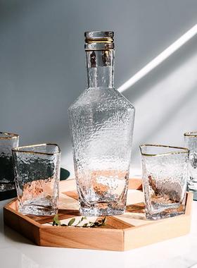 绿典in北欧三s角手绘菊花金边纹锤FHC1060目玻璃壶酒杯家用玻璃具