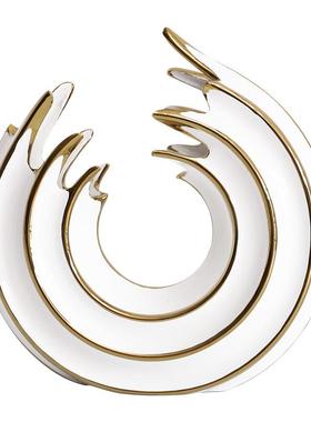 现代轻奢白金MUV色陶瓷形件新板中式样间玄圆关客厅书柜摆软装装