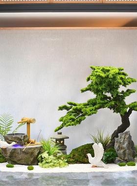 室内景观造景水景观流循水摆件环水中式新庭院茶1036迎客松绿植流
