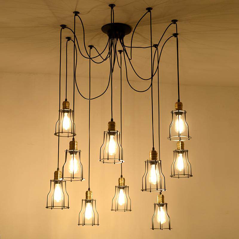 复古Lof工业风酒吧漫网咖啡餐厅服女装t店灯天散吊花铁笼灯D1074