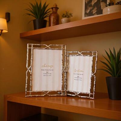 现代简约竹XY0037子银软色金属相台框样板房装摆摆件金属相框