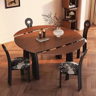 5中古风木折叠餐桌可圆桌家实用小户变型907#202年新款可伸缩美式