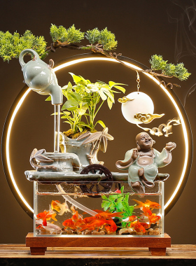 玻璃鱼缸招财流水摆件家居客厅桌面装饰品水循环景观乔迁开业礼品