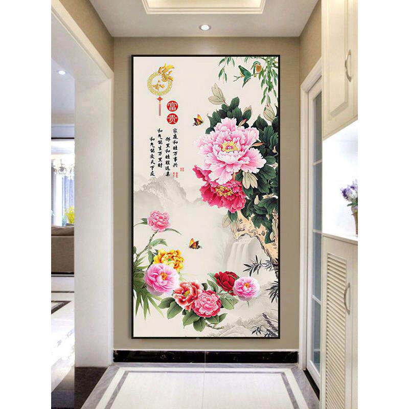 花开富贵牡丹图墙鱼图牡丹招室UMI风水玄关挂画客财厅卧装饰晶瓷