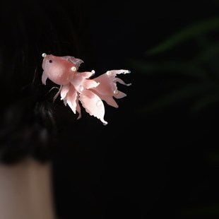 胭脂鱼~温柔粉色少女锦鲤u型发簪儿童簪子女2024新款头饰汉服发饰