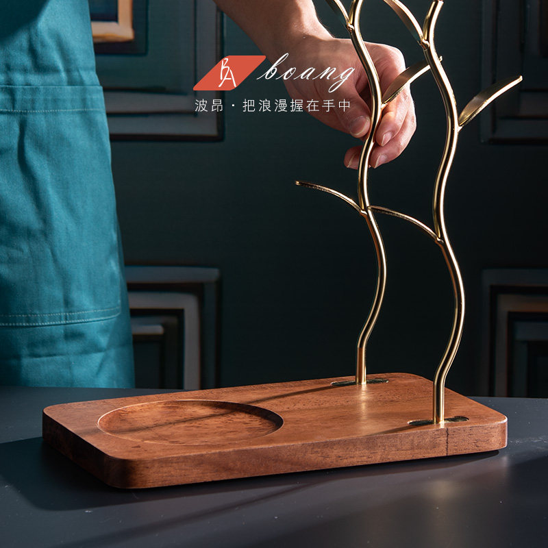 实木茶杯水杯收纳置物架铁托盘沥水杯架家用客厅放玻璃杯子桌面架
