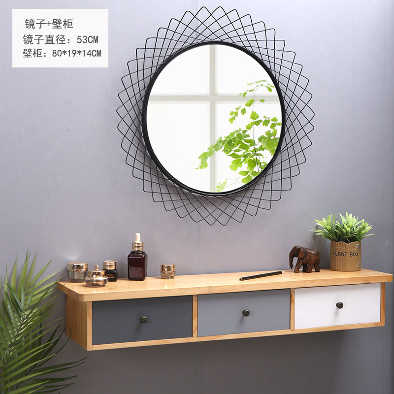 复古墙上置物架简约收纳壁柜防水小实木壁挂式壁梳妆台搁板浴室架