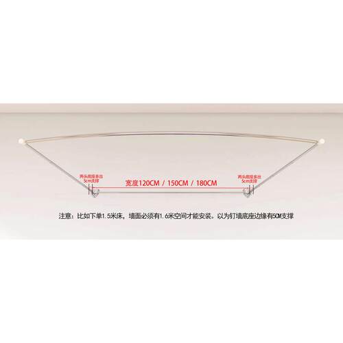 挂墙U型方型伸缩加密三门钉墙打孔单蚊帐不锈钢支架加厚高钉墙1.5