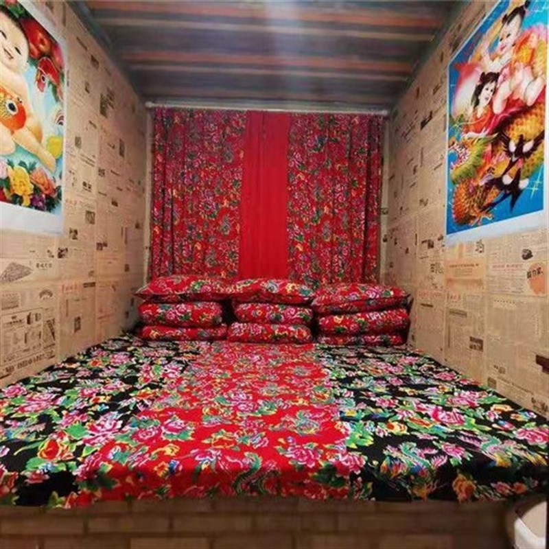 乡土东北大花农家乐民宿火锅店窗帘炕抱枕被褥套床单圆方桌布面料