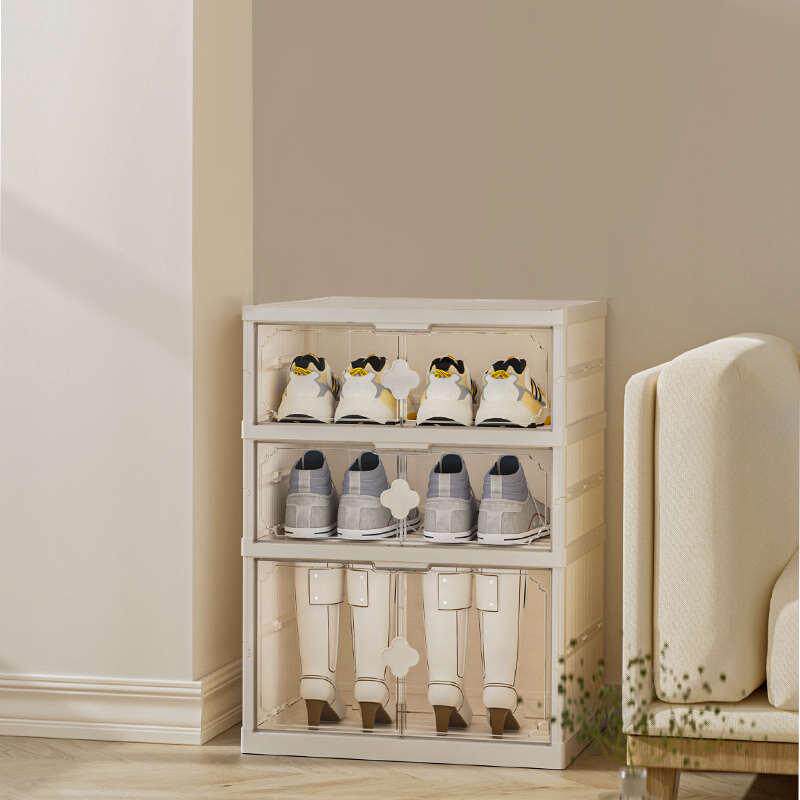 多层折叠免安装一体式塑料鞋架双排防尘防潮大容量鞋柜收纳透明柜