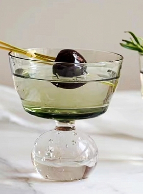 个性复古绿色气泡珠珠玻璃底座威士忌洋酒杯烈酒杯手工鸡尾酒杯子