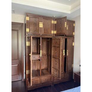 红木家具鸡翅木顶箱柜大衣柜中式 衣橱组合卧室储物柜全实木雕花