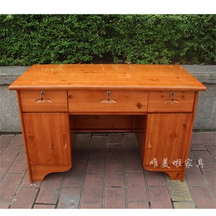 杉木单人带抽屉柜子办公桌实木海棠色写字台子中式书桌简约办公台