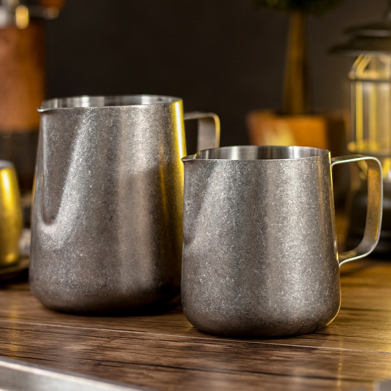 不锈钢复古拉花缸尖嘴专用打奶缸器具咖啡做旧带刻度拉花杯600ml