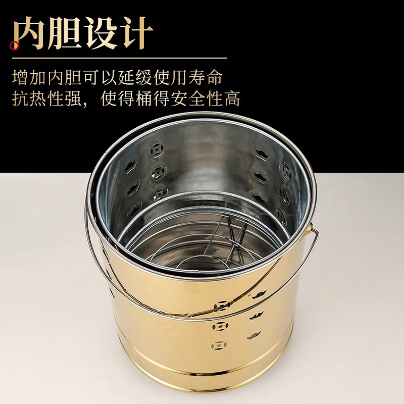 不锈钢烧纸桶家用烧金桶室内锡箔元宝桶焚烧炉化宝桶聚宝盆焚化炉图片