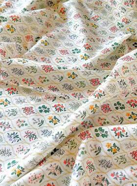 法式复古麻色绿植餐桌布面料麻圆形小花园KKQ布28.米幅田宽