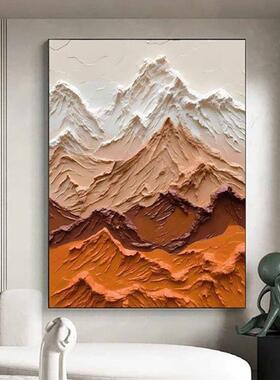 橙色手绘肌HX198理墙画客厅沙发背墙装饰画卧艺室小众术海浪景体