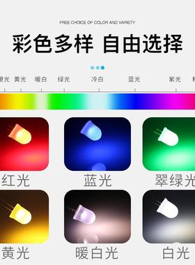 10M蓝M圆头雾状长脚ed灯珠红翠绿黄白色暖白光白F10直插灯乳GIQl