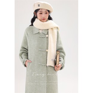 江不离【苏黎世少女】复古法式绿色双面呢子大衣女秋冬高级感2024