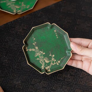 国风复古铜杯垫高档手工中式茶杯托大号茶桌隔热垫茶盏托茶具配件