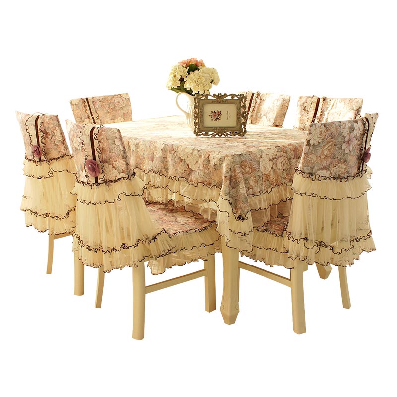 长方形餐桌布椅套椅垫套装欧式茶几桌布布艺餐桌椅子套罩台布蕾丝