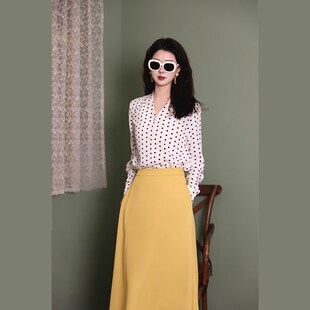 繁星如梦~港风复古穿搭春秋季女装波点衬衫裙装女装套装两件套