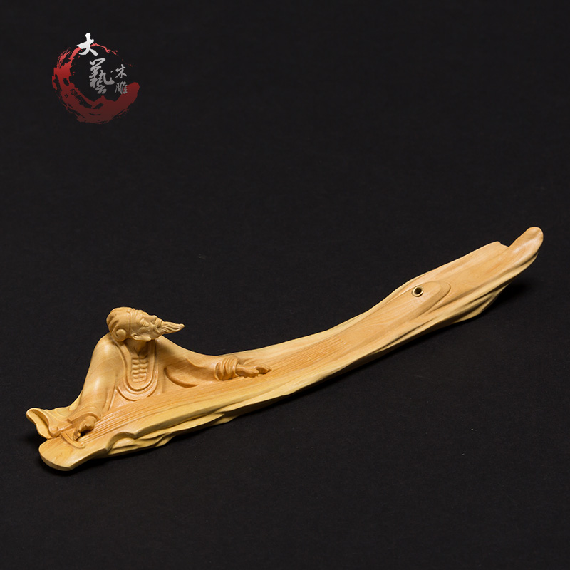 黄杨木雕实木客厅摆件雕刻工艺品小摆件禅意家用香座香插伯牙绝弦