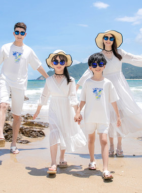 2025夏装新款亲子装一家三口海边度假母女装沙滩裙白色仙女裙长裙