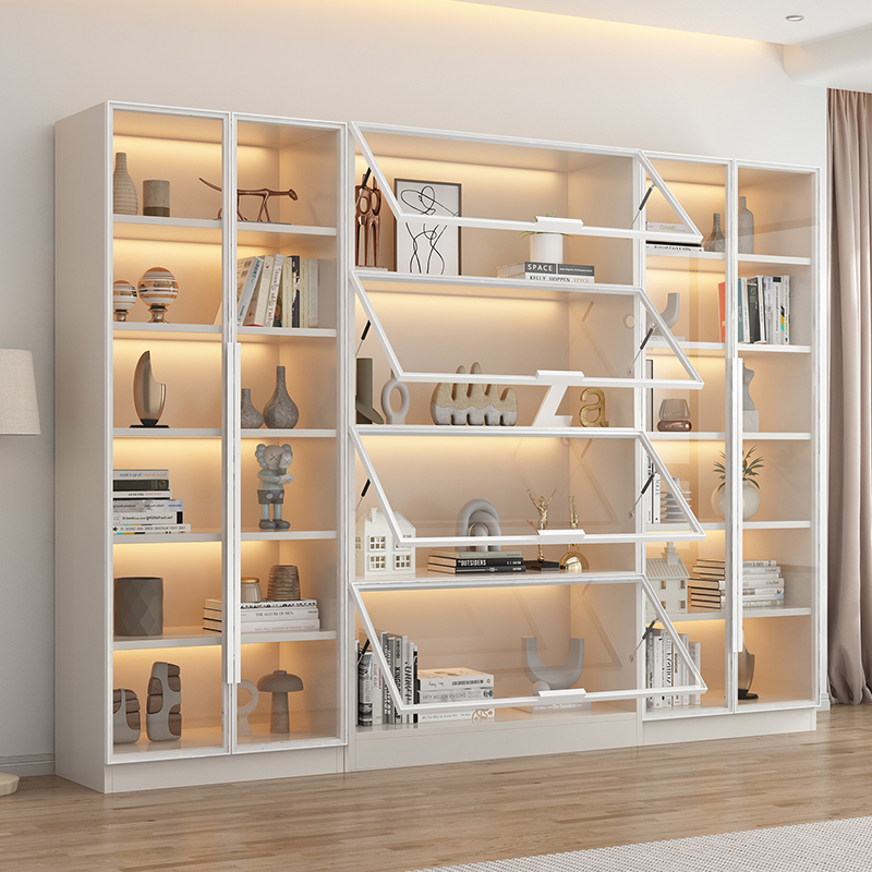 定制手办柜带玻璃门整墙防尘书架轻奢玩具模型陈列展示柜家用书柜