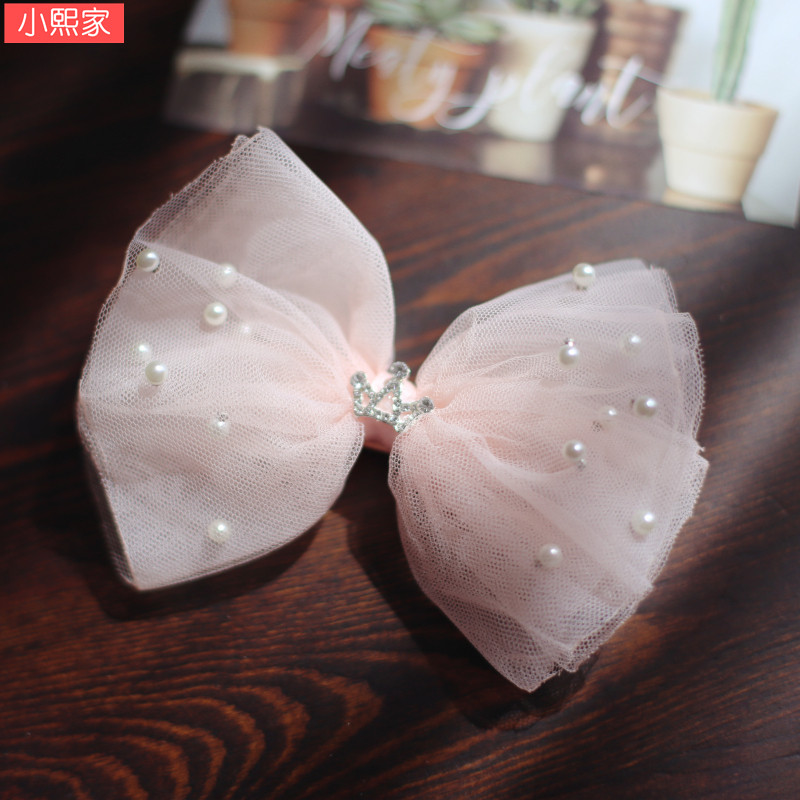 小熙家韩国儿童发饰公主发夹洋气珍珠蝴蝶结发卡宝宝皇冠头饰边夹