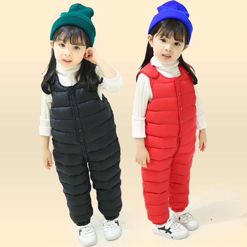 儿童羽绒裤男童女童外穿加厚冬装婴儿连身裤可开档宝宝羽绒抱婴袋