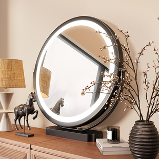 复古化妆镜桌面台式带灯LED梳妆镜智能真实之镜主卧室梳妆台镜子