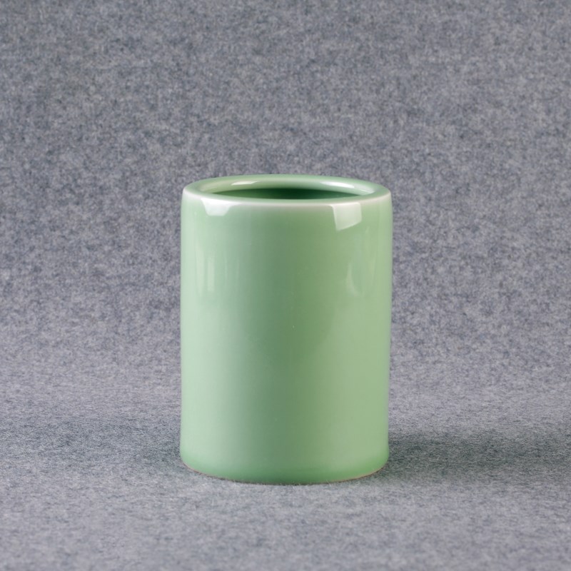 毛笔筒陶瓷青釉色 文房四宝精品摆件书法用品毛笔瓷器 中号放笔筒