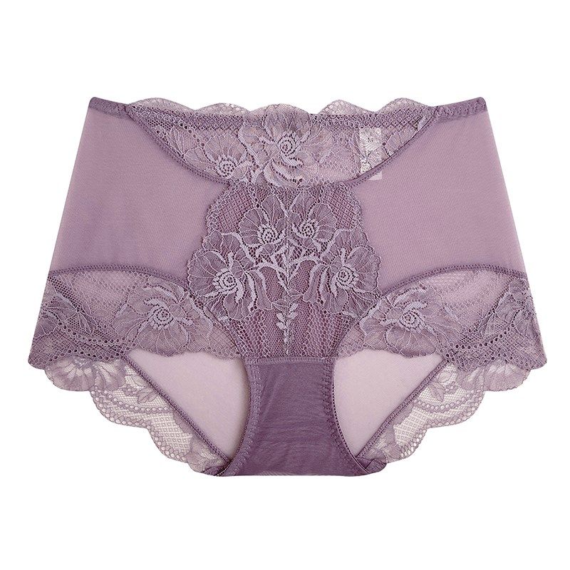 3条内裤女蕾丝薄款透气网纱胖mm高腰包臀无痕女士平角裤短裤大码