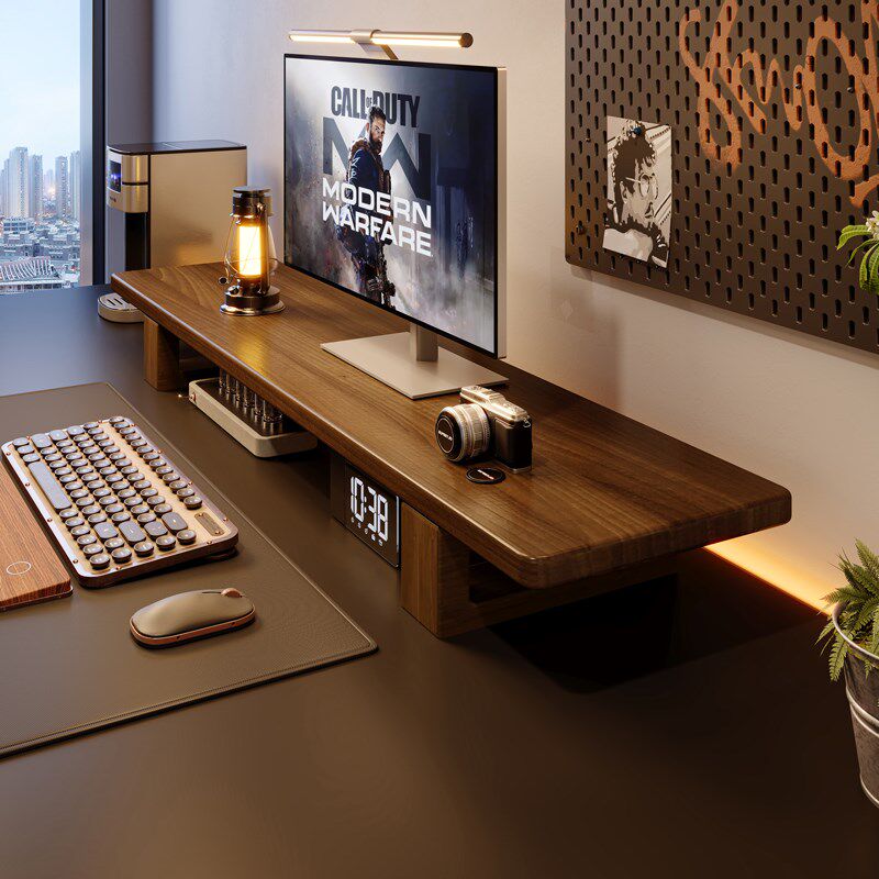 显示器增高架家用台式电脑桌面实木置物架收纳架办公桌垫高支撑架